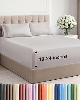 Extra Deep Queen Sheet Set - 4 Piece Breathable Cooling Sheets - Light Grey | Easily Fits 18 to 24 inch Mattress -... chez Amazon Canada