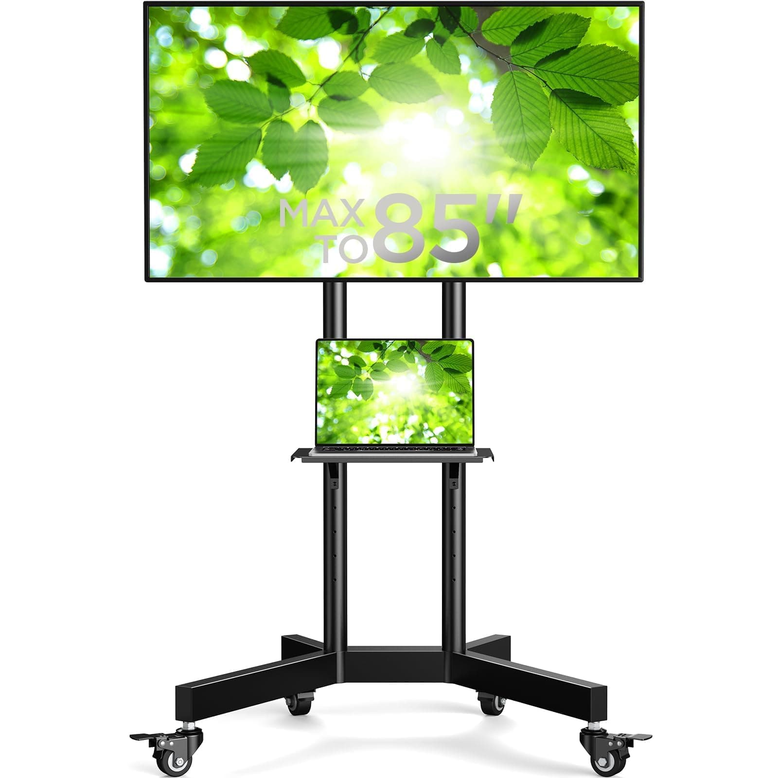Perlegear Rolling TV Stand on Wheels for 32-85 Inch Screens up to 70kg | Height Adjustable Portable Mobile TV Stand with Metal Shelf,... chez Amazon UK