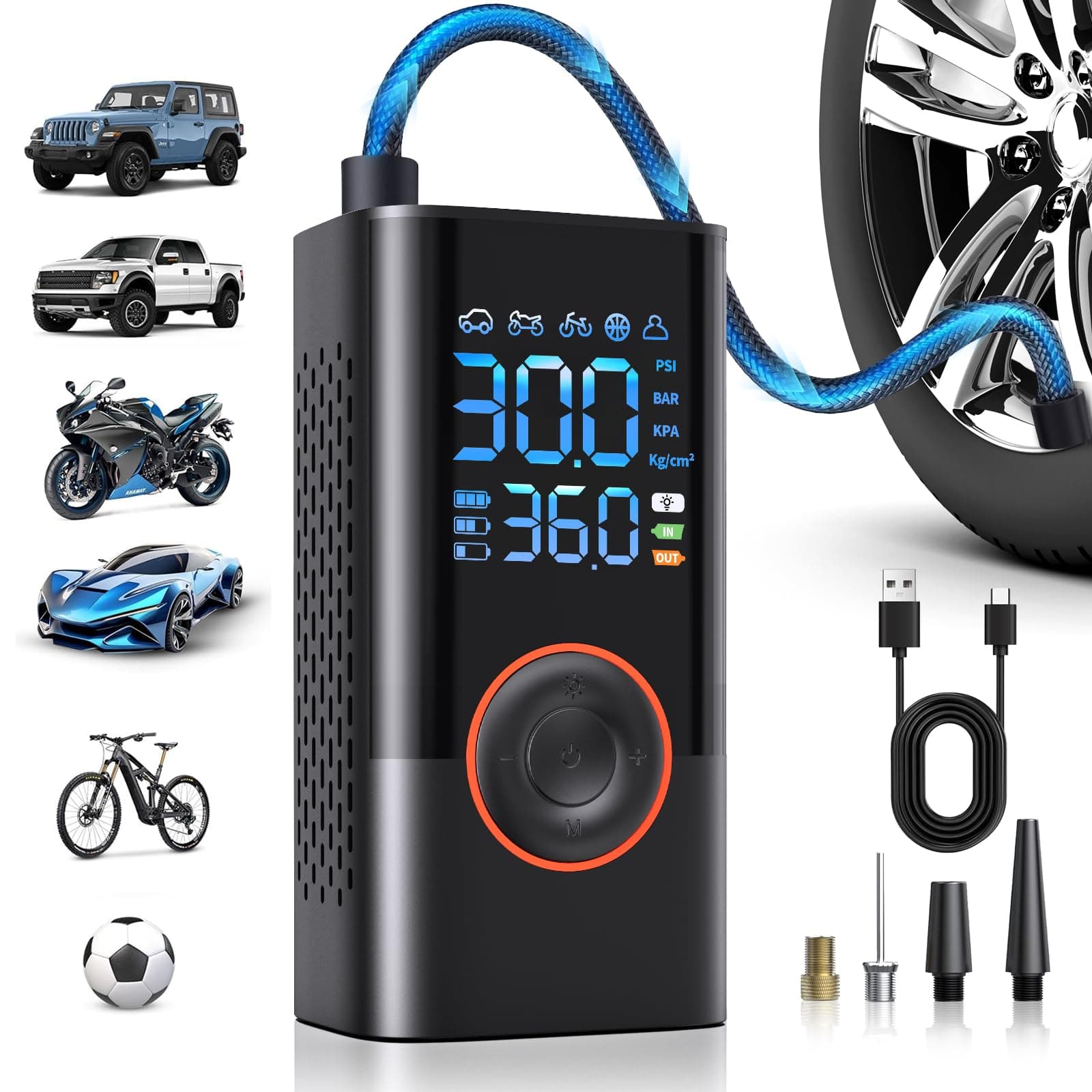 Tyre Inflator Air Compressor, Portable Cordless
