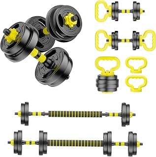 Adjustable Dumbbell Set, 10-90lbs Free Weights with Connector – 4 in 1 Dumbbells, Barbell, Kettlebell & Push Up Stand,
