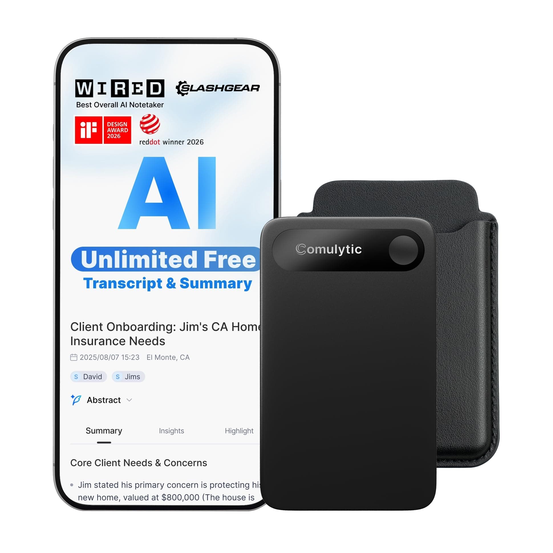 Comulytic Note Pro AI Voice Recorder, Unlimited Transcription & Summary | Al Note Taking Device with Noise Reduction, Meeting Recorder... chez Amazon UK