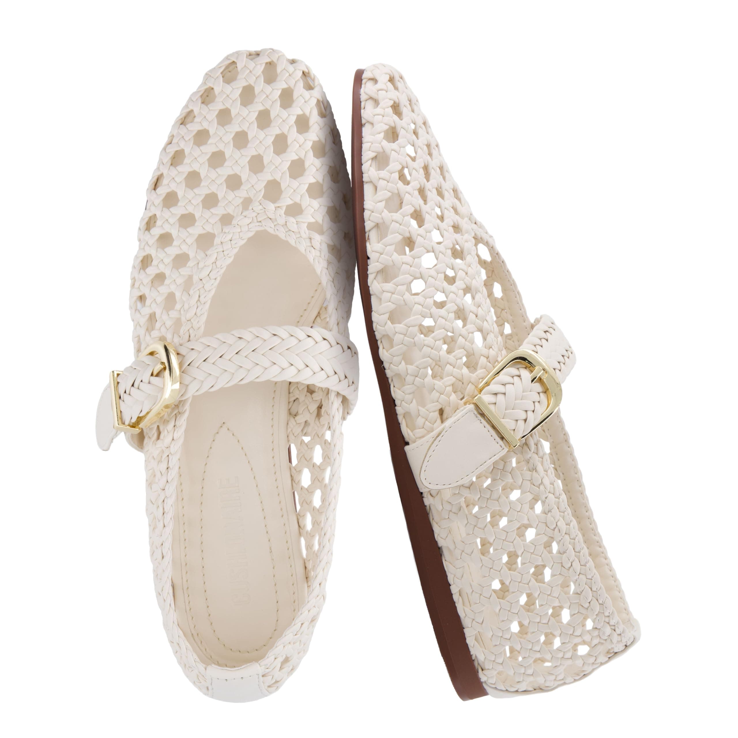 CUSHIONAIRE Wit Hand Woven Womens Flats, Comfortable Mary Jane Ballet Flat with Adjustable Buckle Braided Strap and Cushioned Memory Foam
