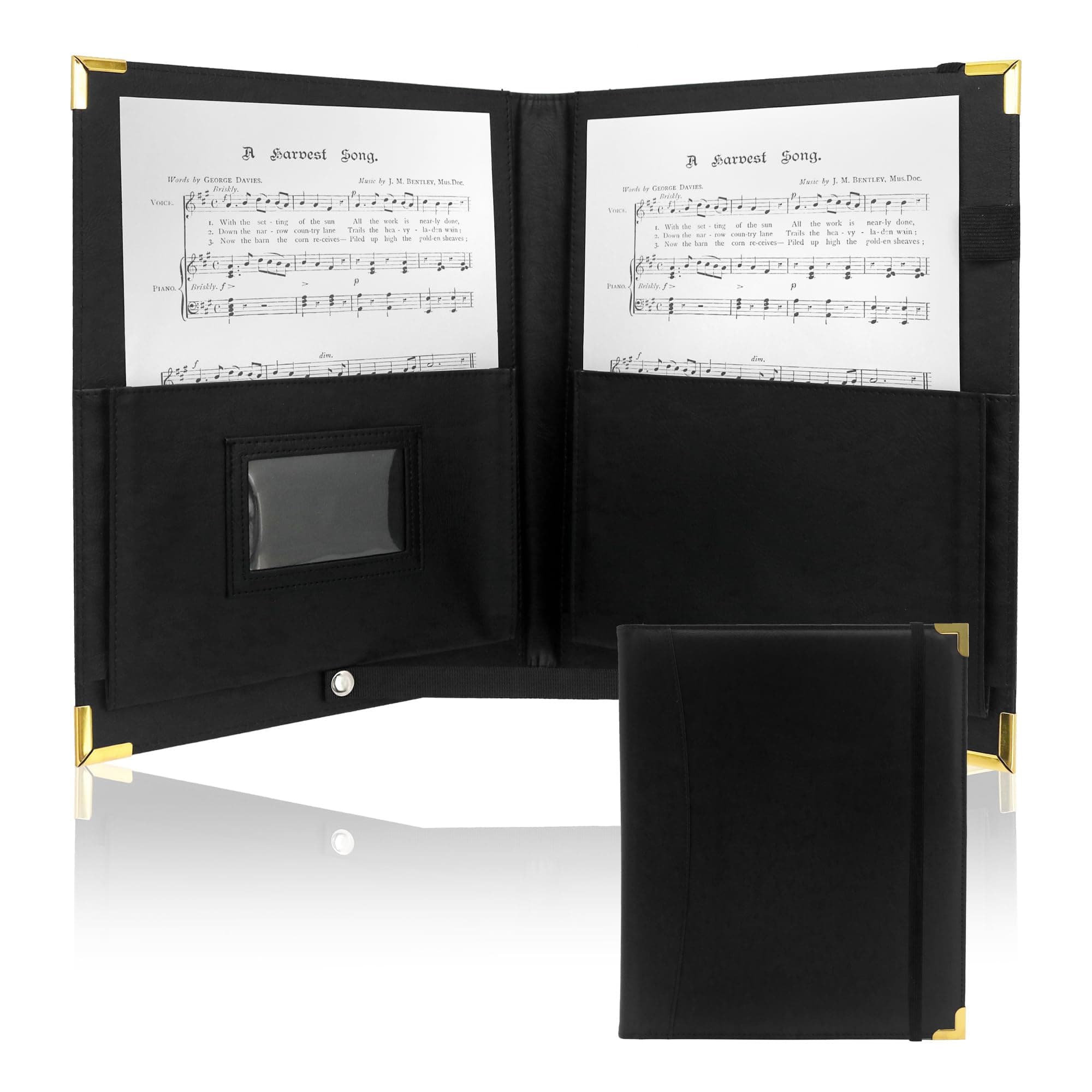 GraduatePro Leatherette Deluxed Padded Sheet Music Folder Black with Brass Corners Elastic Band, Fits Letter Size 8.5 x 11 inch chez Amazon US