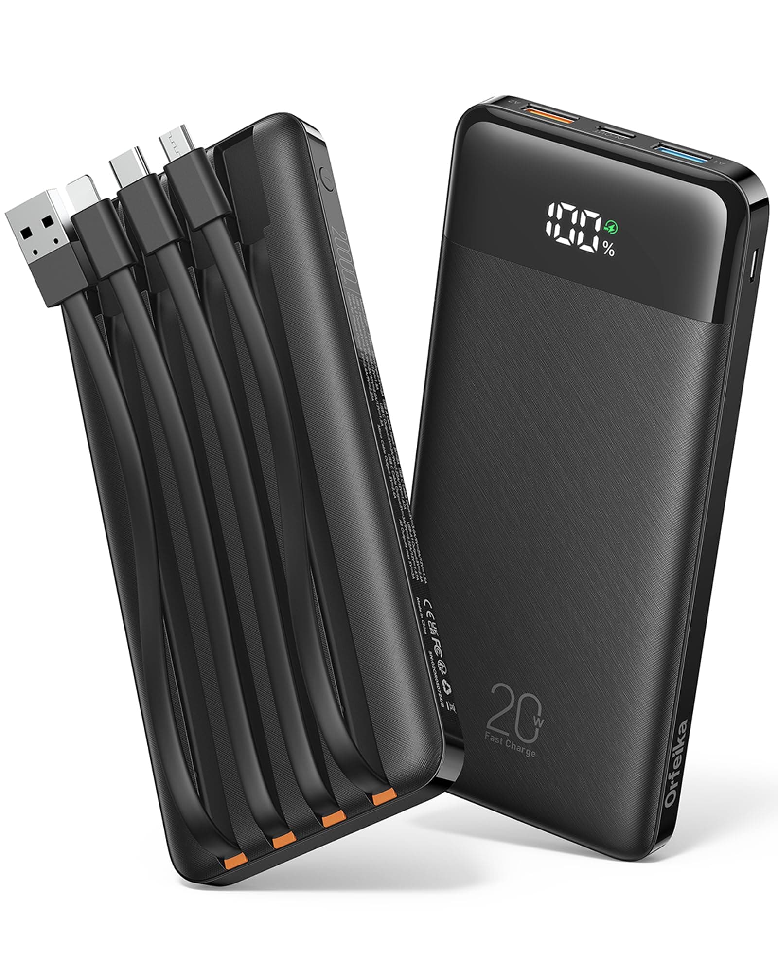 Orfeika 20000mAh Power Bank Fast Charging, PD 20W Portable Charger | Built-in 4 Cables, 6 output & 4 input, LED Display, Battery Pack... chez Amazon UK