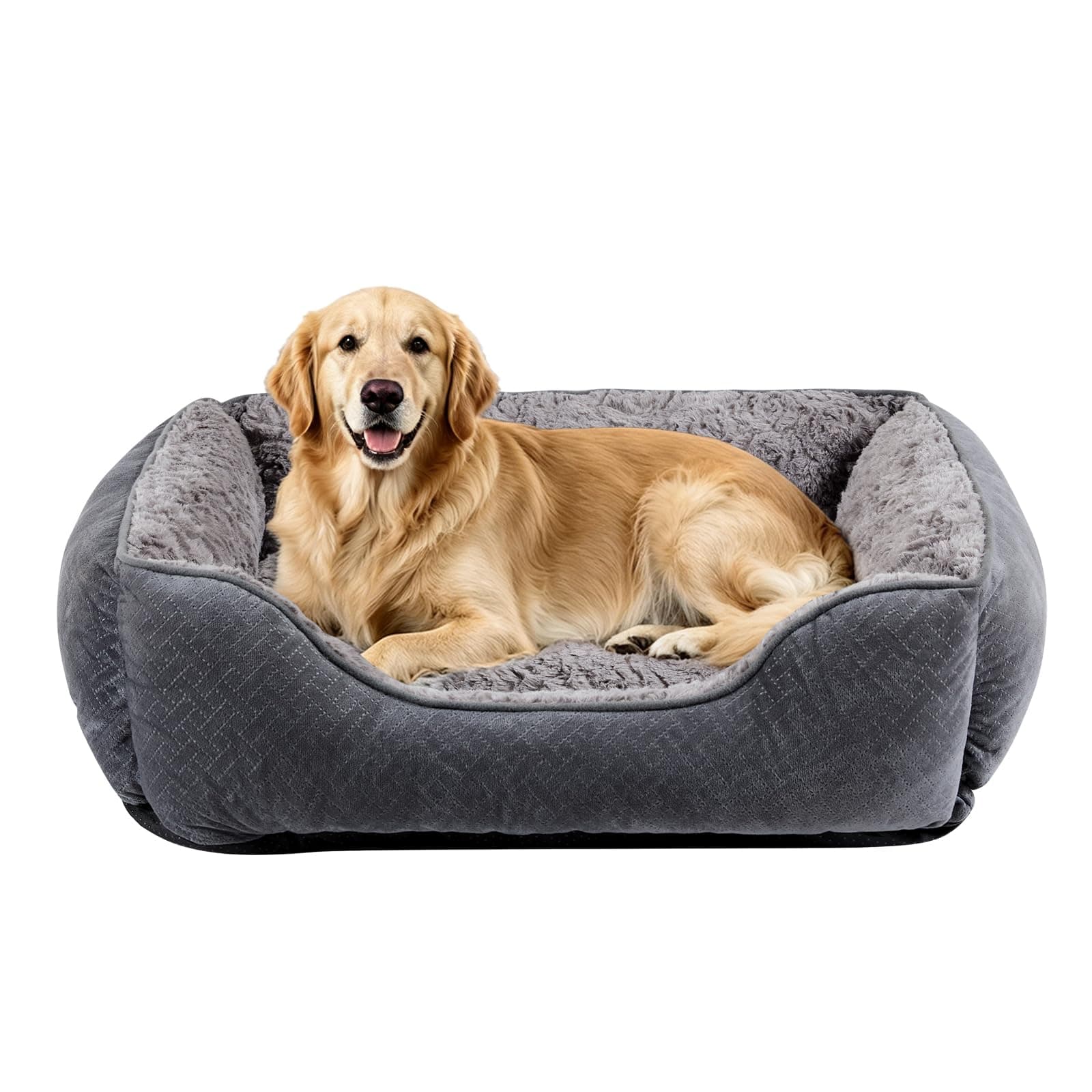 Oveppy Orthopedic Dog Bed, Washable Large Dog Bed for Large Dogs | Calming Pet Bed with Bolstered Sides & Non-Slip Bottom, Grey, 89x64x23cm chez Amazon UK