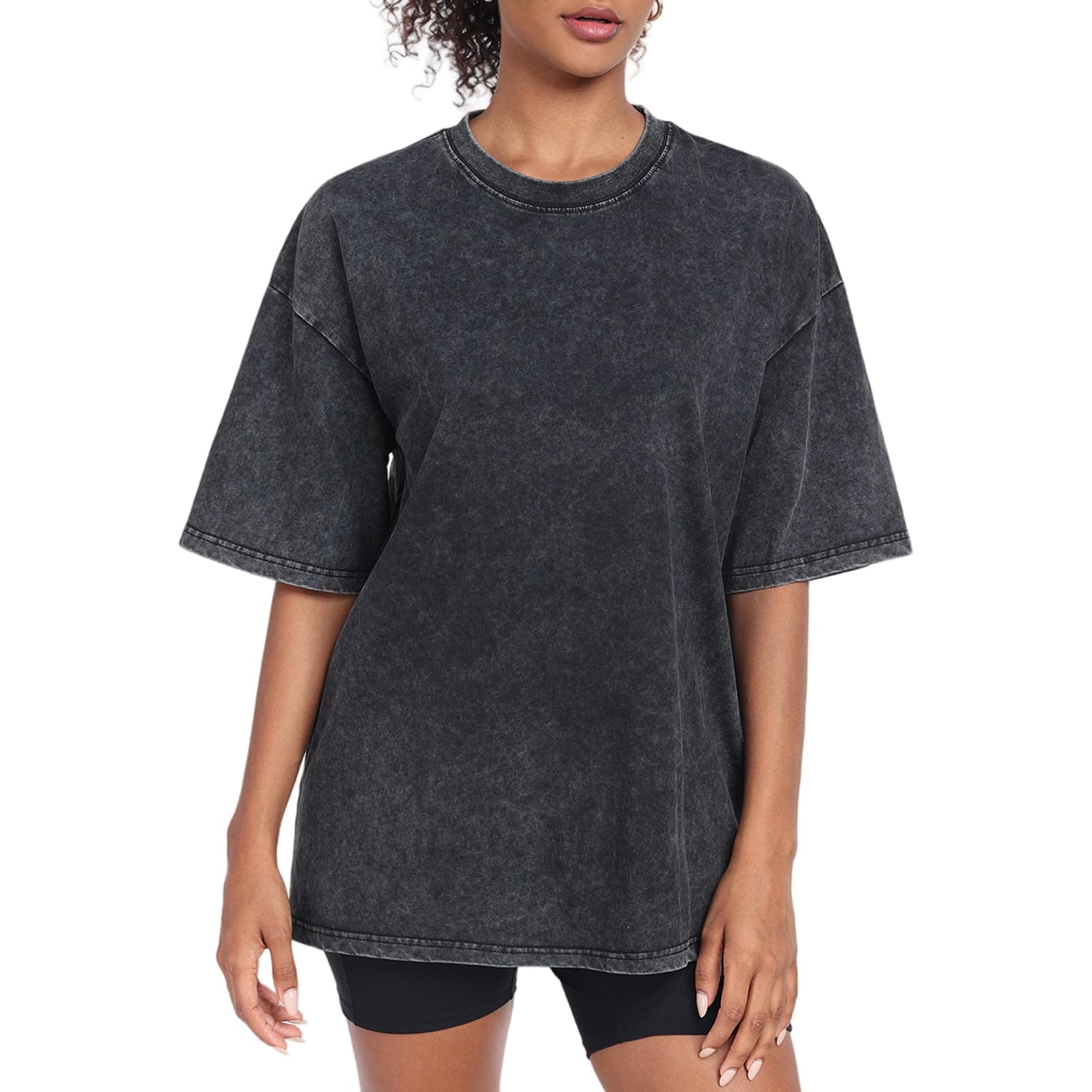 SnowElve Womens Washed Vintage Oversized T-Shirt Baggy Workout Tops Short Sleeve Cotton Tshirts Streetwear Boyfriend Tee
