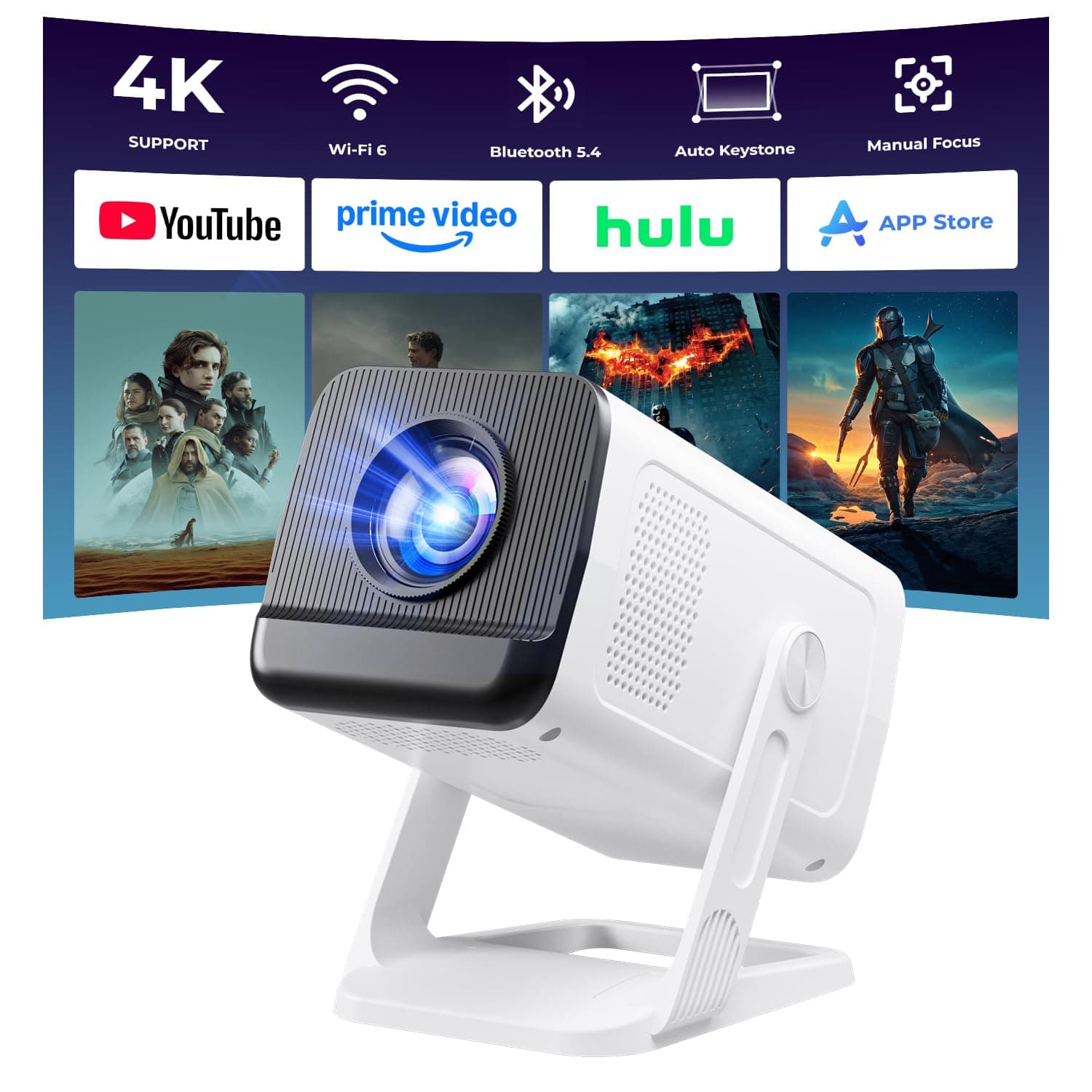 Mini Projector with WiFi and Bluetooth, Portable Proyector 4K 1080P Support | Smart Projector with Built-in Apps, Auto Keystone,... chez Amazon US