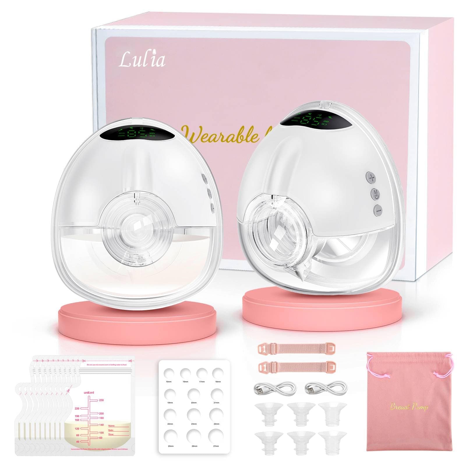 Lulia Breast Pump Hands Free, 4 Modes and 9 Levels Electric Breast Pump | 6oz Large Capacity 2 Packs