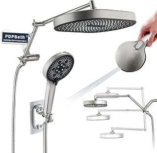 PDPBath 14 Inch Rain Shower Head with 5+1 Settings Handheld Spray Combo, High Pressure Rainfall Shower Head with 16''... chez Amazon Canada
