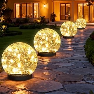 SyouHome Solar Garden Lights Outdoor Waterproof, 4 Pack LEDs Cracked Glass Ball Light, Ground Landscape Garden Decor,... chez Amazon Canada