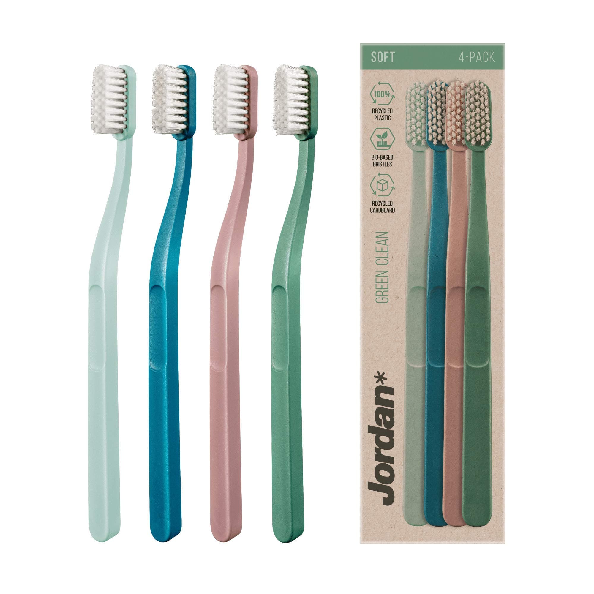 Jordan* ® | Green Clean Manual Toothbrush | Sustainable, Scandinavian Design, Soft Bristles, Mixed Colors | 4 Units chez Amazon US