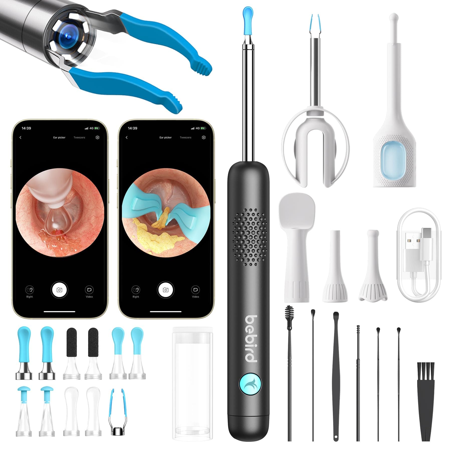 BEBIRD R1 Ultra Ear Wax Removal Camera, Ear Cleaner with Tweezers & Dropper, Visual Wax Remover Ear Pick for Family-Black chez Amazon UK
