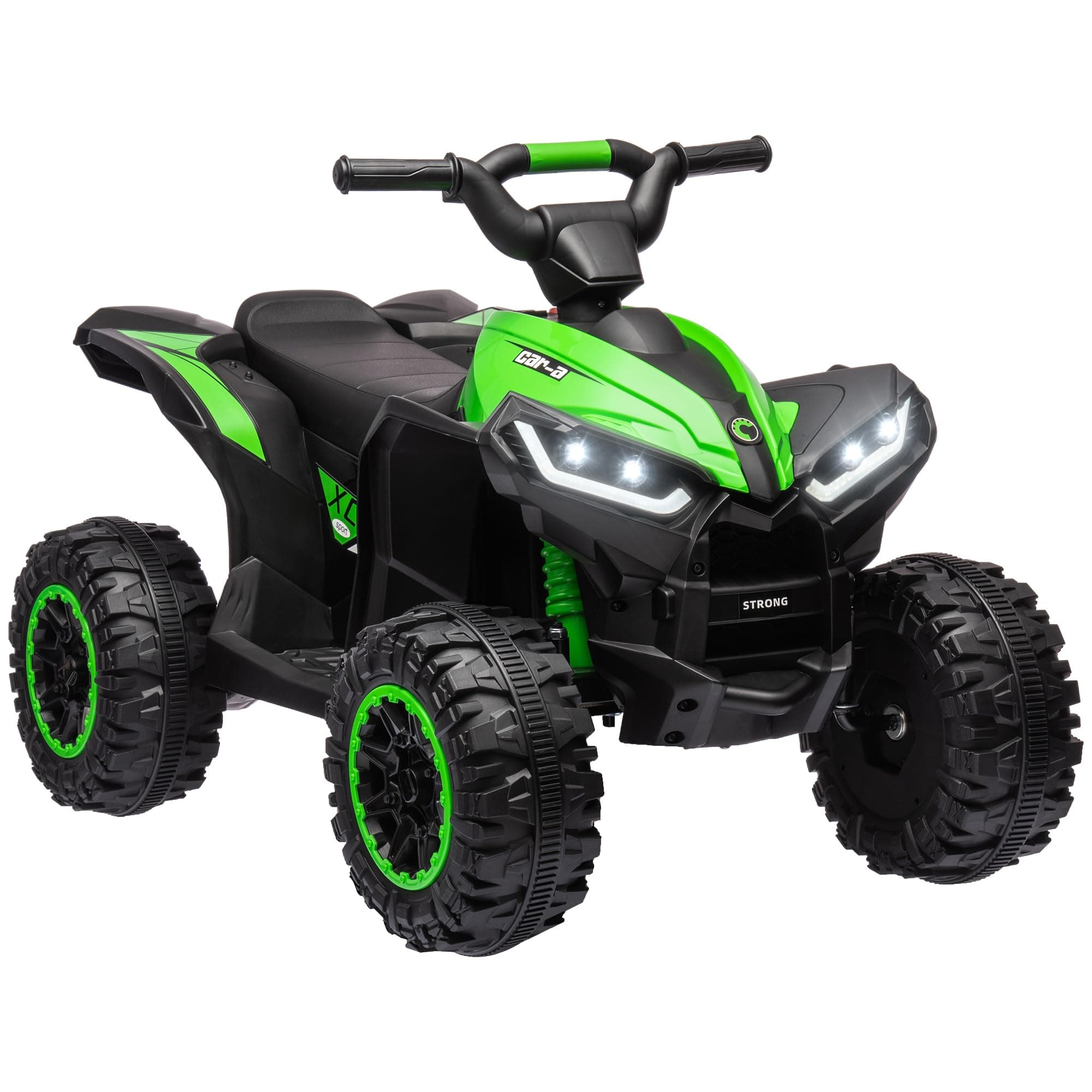 HOMCOM 12V Electric Quad Bike for Kids Ride On Car ATV Toy Ages 3-5 Green | Forward Reverse Functions, LED Lights, Music