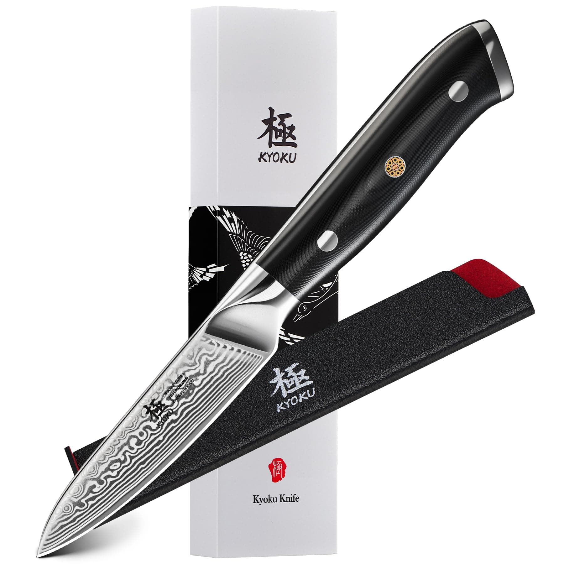 KYOKU Paring Knife - 3.5" - Shogun Series - Japanese Style VG10 Steel Core Damascus Blade - with Sheath & Case chez Amazon US