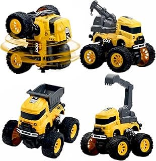 Lot de 4 jouets de camions monstres de chantier – Pelleteuse, bétonnière, grue, camions-benne | Voitures de cascades à moteur à... chez Amazon Canada