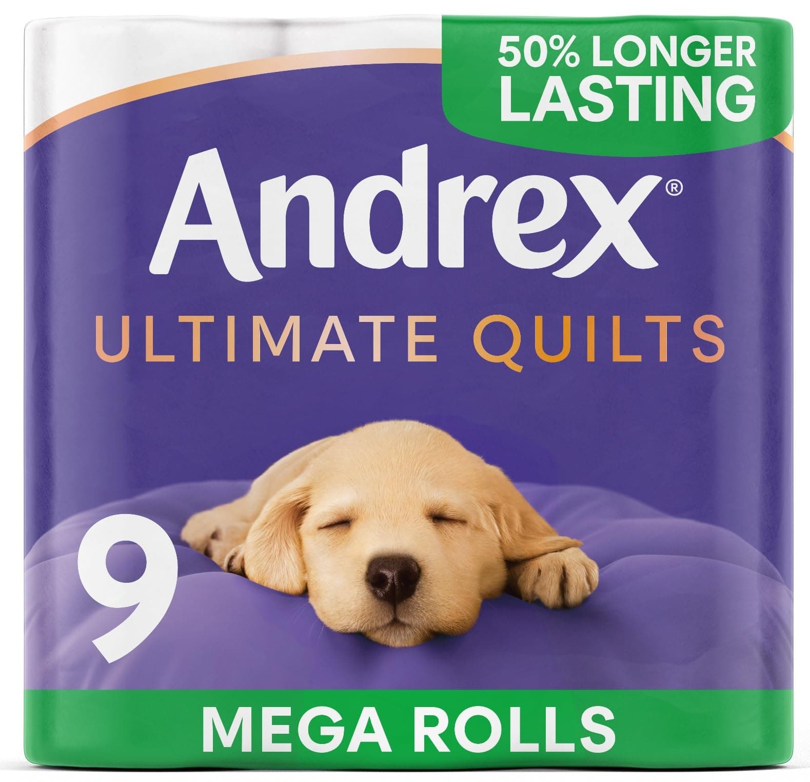 Andrex Ultimate Quilts Toilet Roll - 9 Mega Toilet Rolls | = 13.5 Standard Toilet Rolls, 3-Ply, Soft, Thick Sheets, FSC Certified