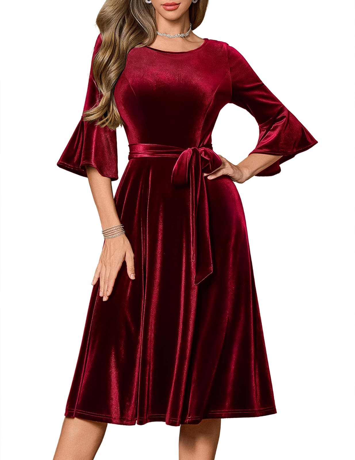 HomRain Women's Church Dresses Modest Bell Sleeve Wedding Guest Cocktail Tea Party Vintage Evening Dress