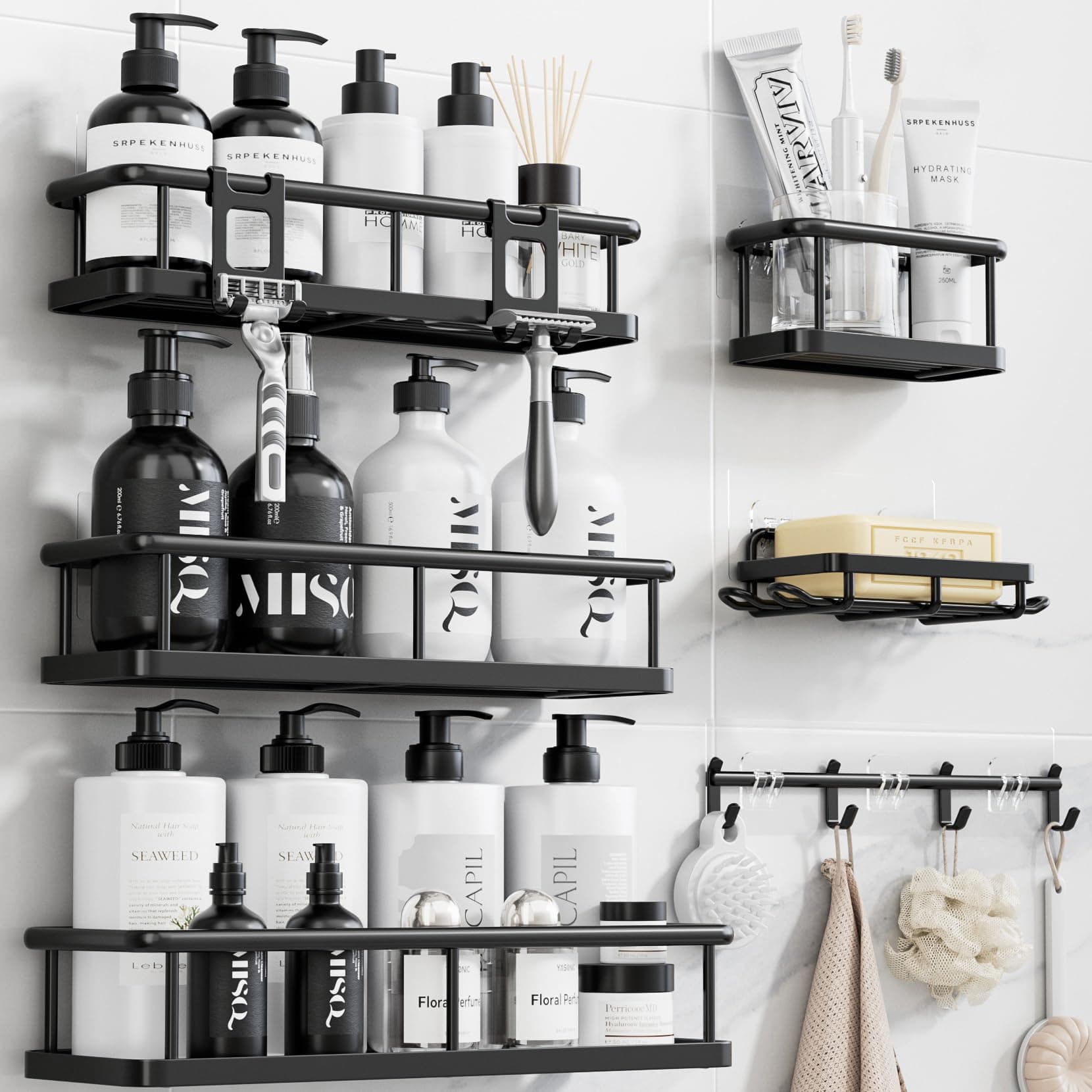 YASONIC Shower Caddy Adhesive, Rustproof Shower Shelves for Inside Shower | Large Capacity Shower Organizer, 6 Pack Bathroom... chez Amazon US