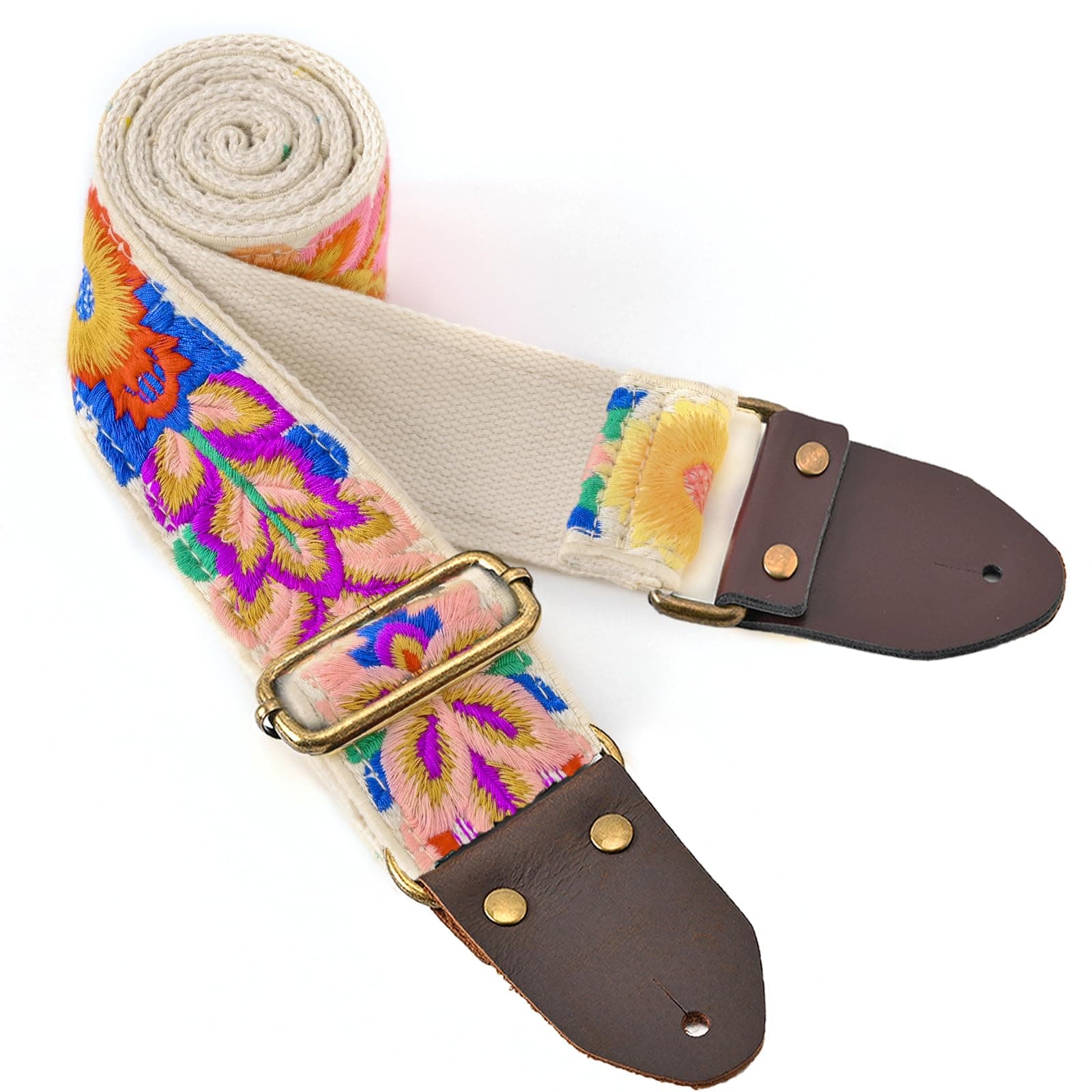 Guitar Strap, Crochet Flower Cotton Acoustic Electric