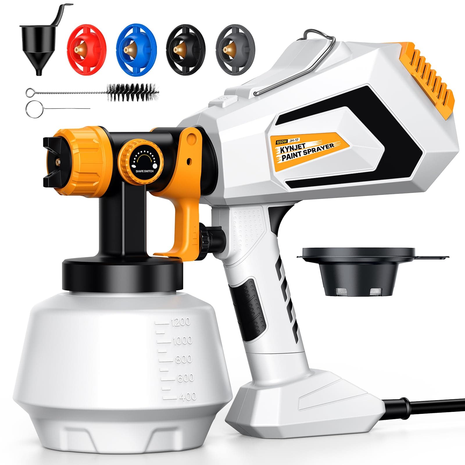 Fence Paint Sprayer Spray Gun - 650W/1200ml HVLP Electric for Home Interior and Exterior Cabinets House