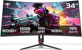 KTC Moniteur de jeu incurvé pour PC, large de 34 po, 21:9, 3440 x 1440p 165 Hz 1 ms, 1500R, FreeSync G-Sync, image par image, image... chez Amazon Canada