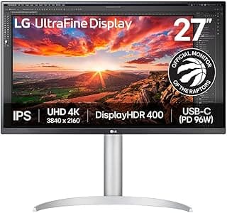 LG Ultrafine 27 inch 4K UHD (3840x2160) IPS Monitor, USB-C PD 90W, DisplayPort, Hardware Calibration, Tilt/Height/Pivot Adjustment,... chez Amazon Canada