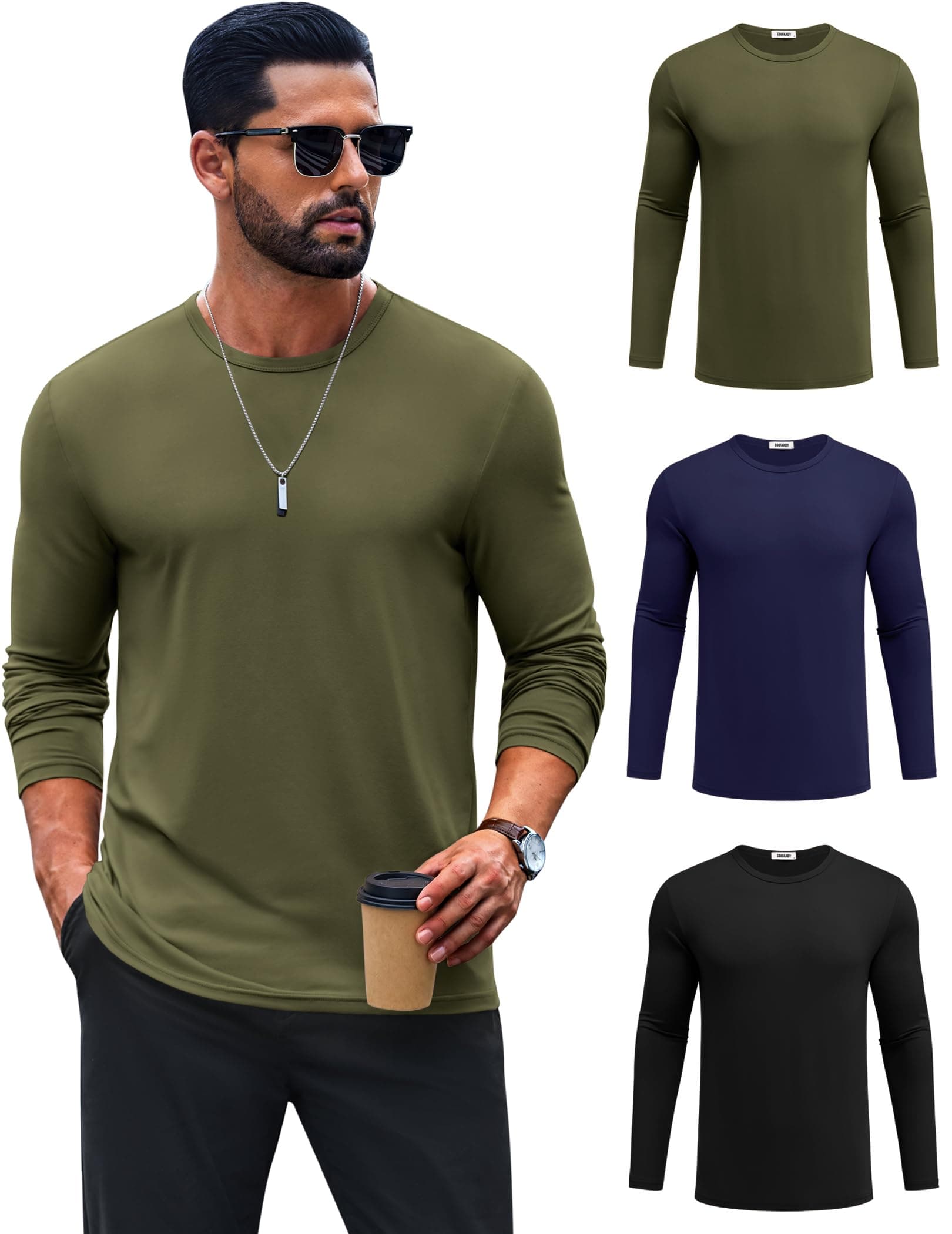 COOFANDY Men's T-Shirt Long Sleeve Crew Neck Casual Soft Basic Tee Shirts chez Amazon US
