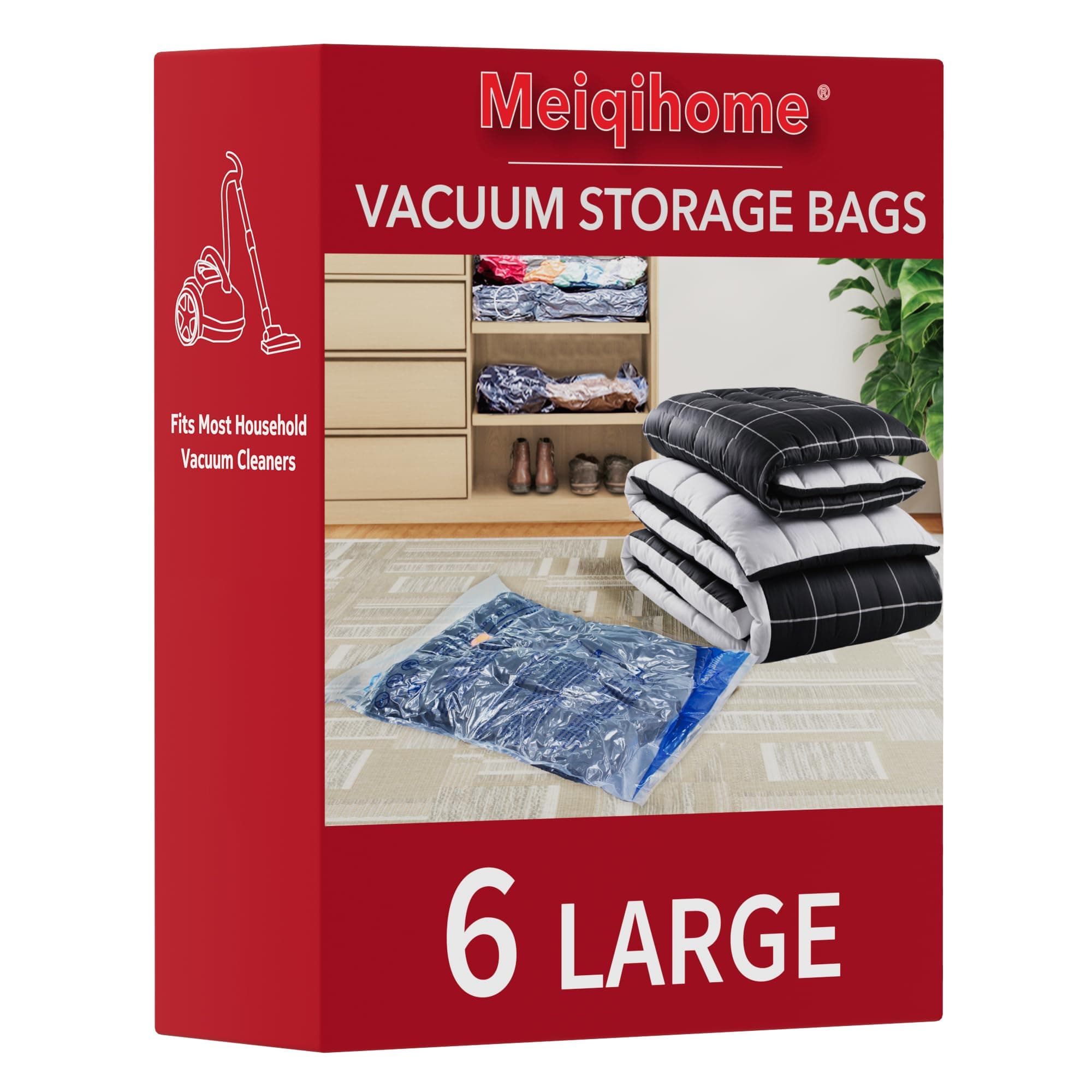 Vacuum Storage Bags 6 Large, Space Saver Sealer Bags, Airtight Compression Bags for Clothes, Pillows, Comforters, Blankets, Bedding(NO PUMP) chez Amazon UK