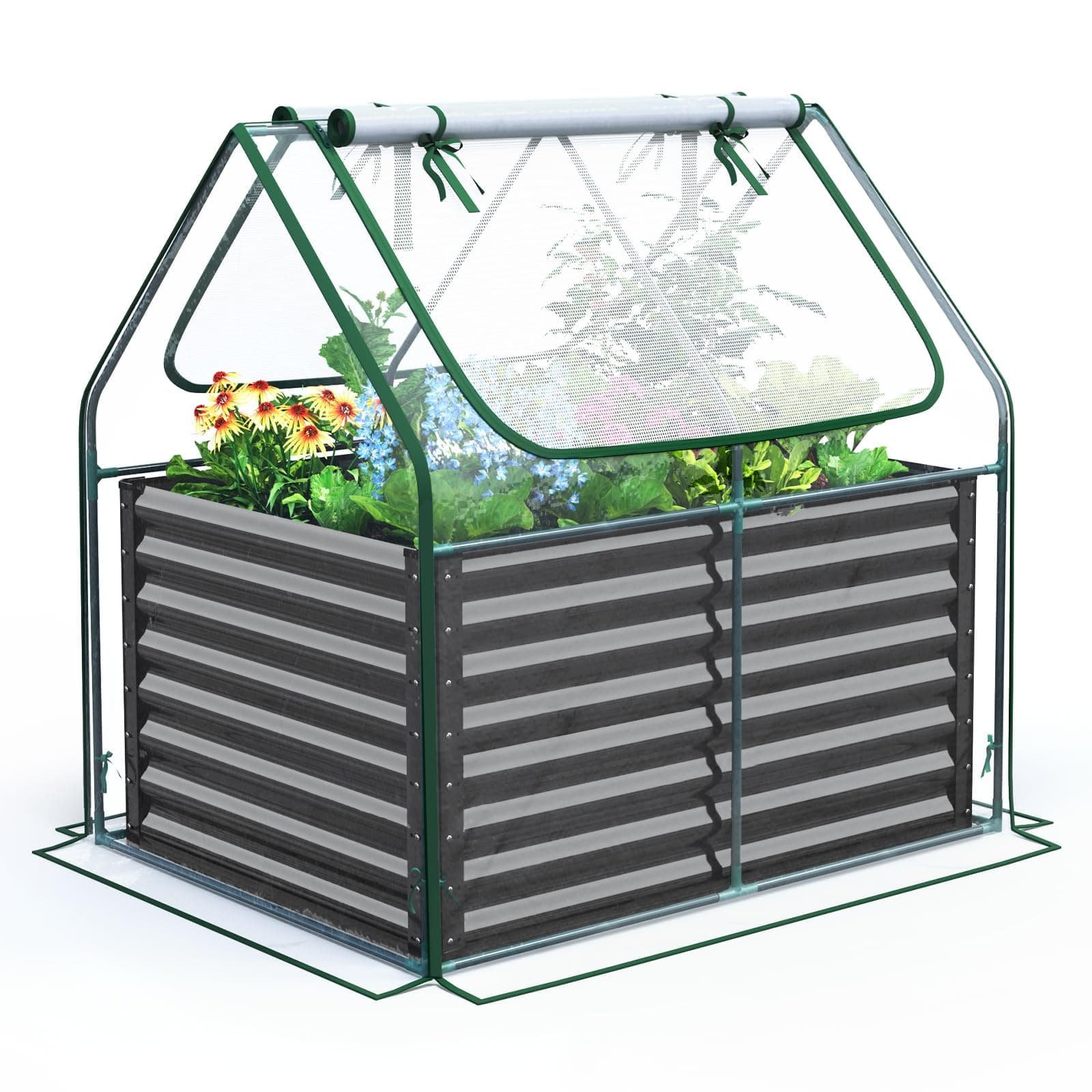 Quictent Galvanized Metal Raised Garden Bed with Mini Greenhouse Cover, 3-in-1 Large Planter Box for Gardens, Backyards & Patios, 4x3ft chez Amazon UK