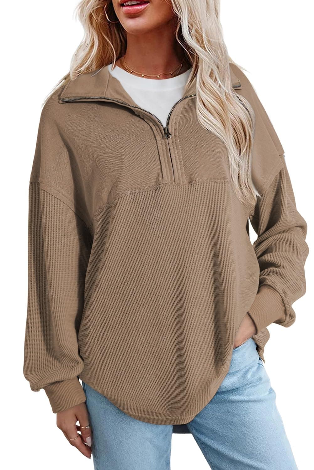 SHEWIN Women Fall Sweatshirt Casual Half Zip Pullover Fall Top 2026 Clothes | Overszied, Long Sleeve, Quarter Zip, Trendy, Loose Fit, Zipper chez Amazon US