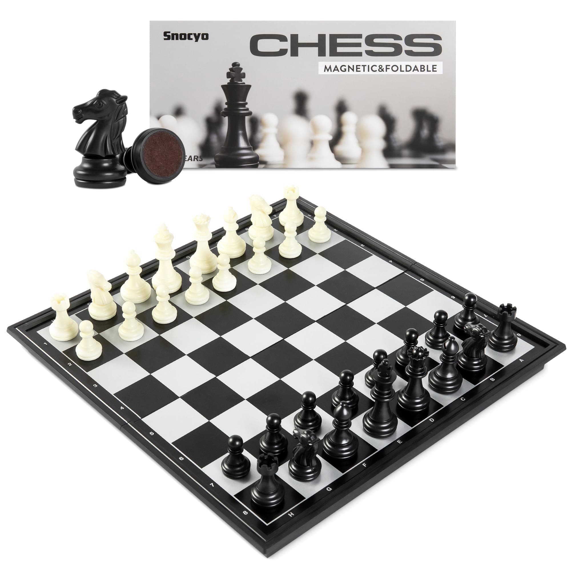 Snocyo Chess Set, Magnetic Folding Travel Chess Board with Pieces for Kids and Adults, Educational Board Games Gifts (Black/White) chez Amazon UK