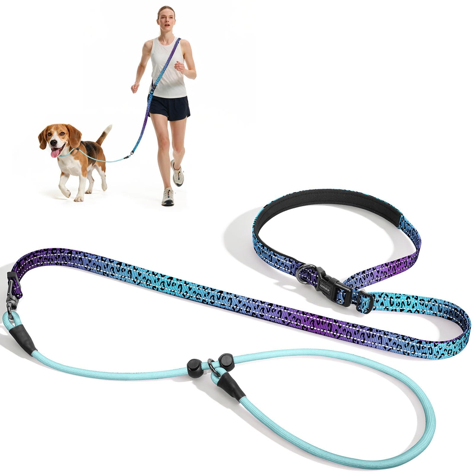 Kazazoo Slip Lead Dog Leash, Hands-Free No Pull Training Leash with Padded Handle for Medium Large Heavy Duty Dogs, Blue Leopard chez Amazon US
