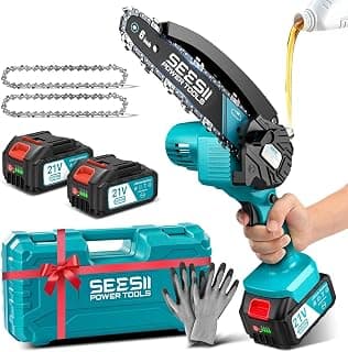 SEESII Mini tronçonneuse électrique sans fil de 15,2 cm, 2 × 4,0 Ah alimentée par batterie | Long Lasting, Oiler System, 900W Motor,... chez Amazon Canada