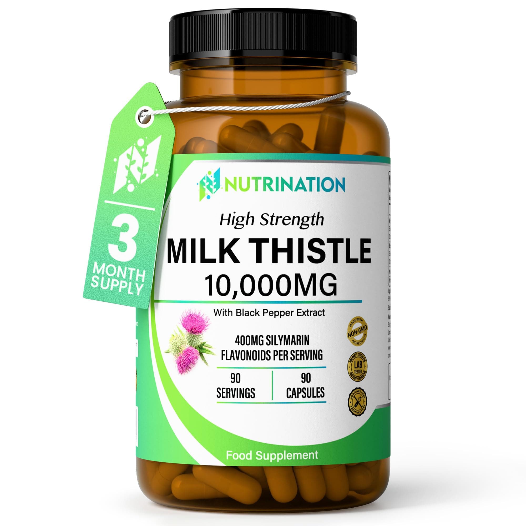 Milk Thistle High Strength 10000mg | Market-Leading Silymarin 400mg per Capsule | 90-Day Supply |
