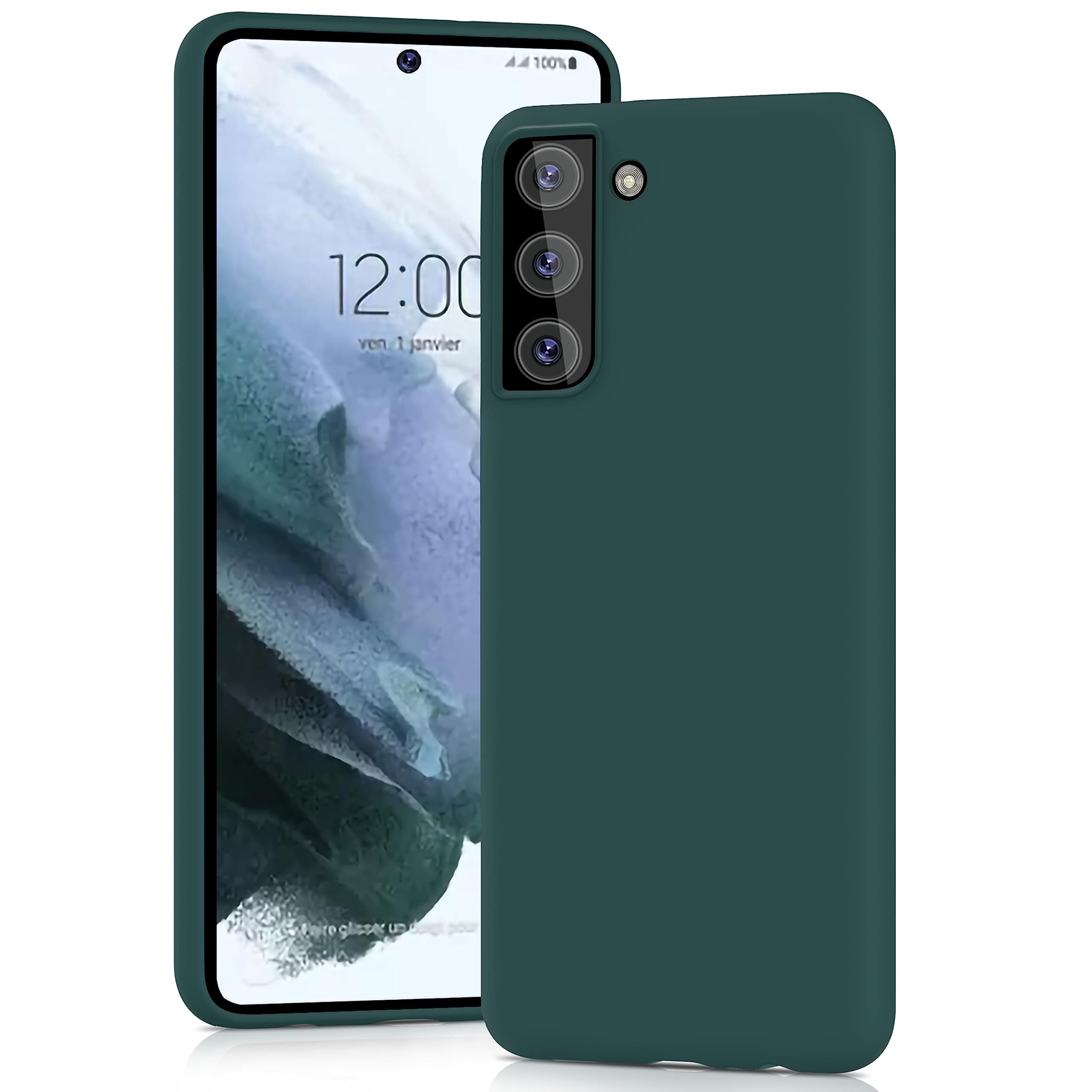 YATWIN Silicone Case for Samsung Galaxy S21, Soft-Touch, Shockproof, Slim, Durable Phone Cover - Dark Green
