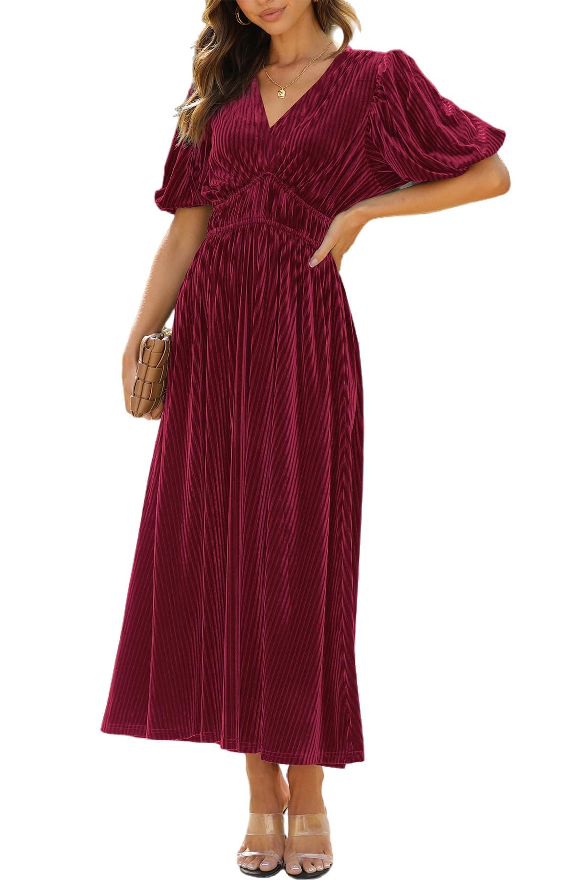 Maxigerui Women's Velvet Maxi Dress Formal Dresses for Wedding Guest Dress