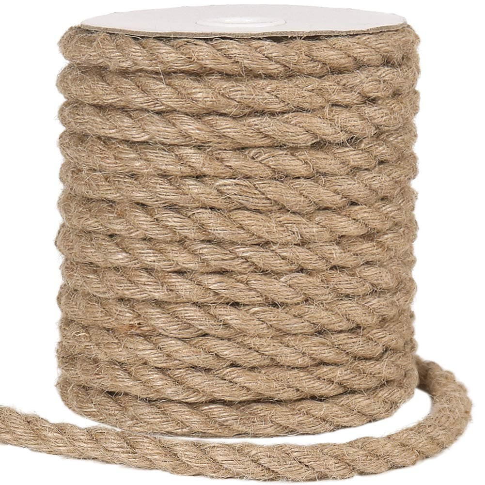 Tenn Well 12mm Jute Rope, 33 Feet Thick Natural Brown Jute Twine | for Gardening, Bundling, Cat Scratcher, Decorating