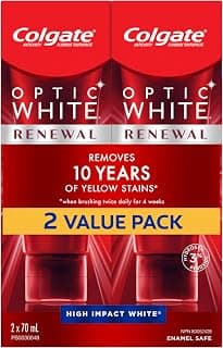 Colgate Optic White Lot de 2 dentifrices blanchissants avec 3 % de peroxyde d'hydrogène, dentifrice blanc anticarie à fort impact avec... chez Amazon Canada