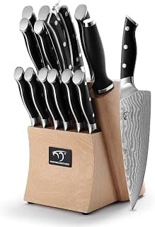 NANFANG BROTHERS 15-Piece Damascus Kitchen Ensemble de couteaux de chef with Beechwood Block | 67-Layer 10Cr15CoMoV... chez Amazon Canada