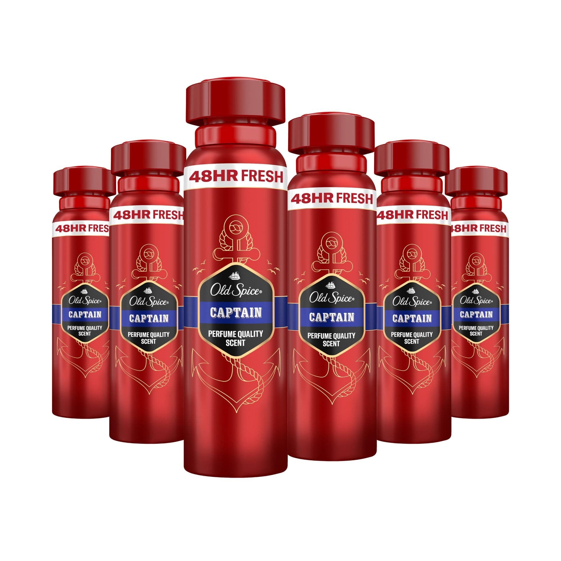 Old Spice Captain Deodorant Body Spray For Men 150 ml, 48H Fresh, 0 Percent Aluminium Salts, Anti-White Marks and Yellow Stains x6 chez Amazon UK