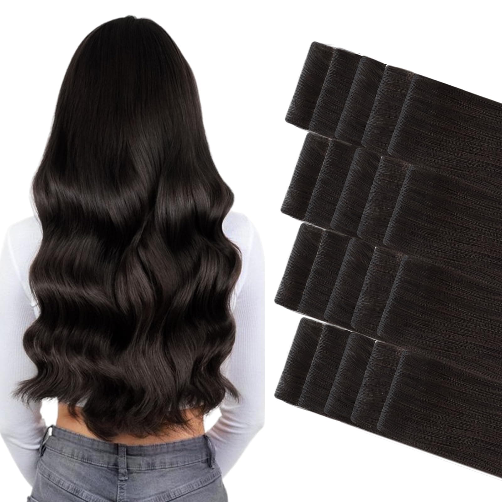 GOO Invisi Edge Tape in Hair Extensions Human Hair, Natural Look, 20Pcs | 18inch 50g, 2 Dark Brown, Virgin Remy Hair, Seamless Injected Tape chez Amazon US