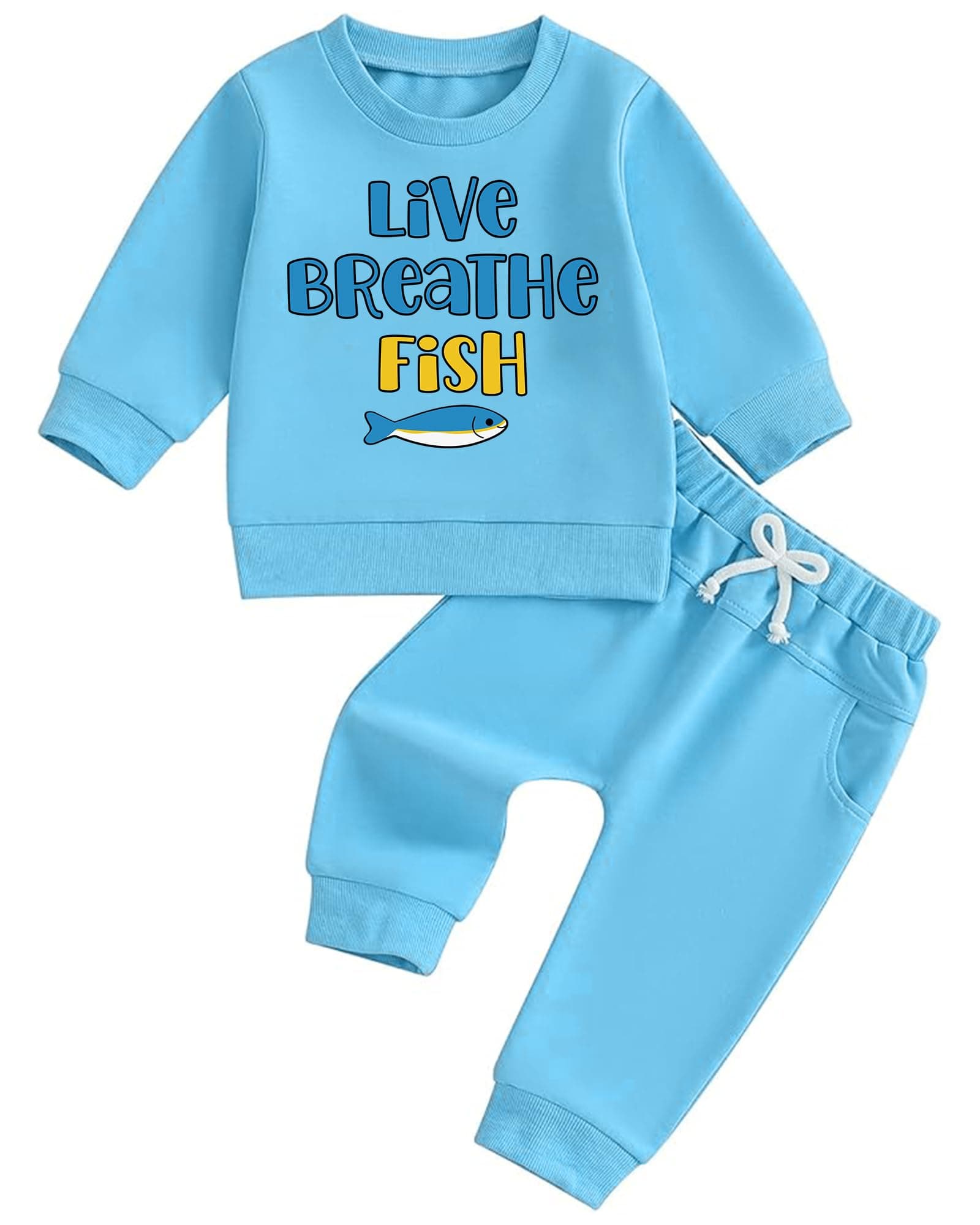 Funxdola Toddler Baby Boys Casual Outfit Graphic Live Breathe Fish Long Sleeve Sweatshirt and Jogger Pants 2-Piece Set chez Amazon US