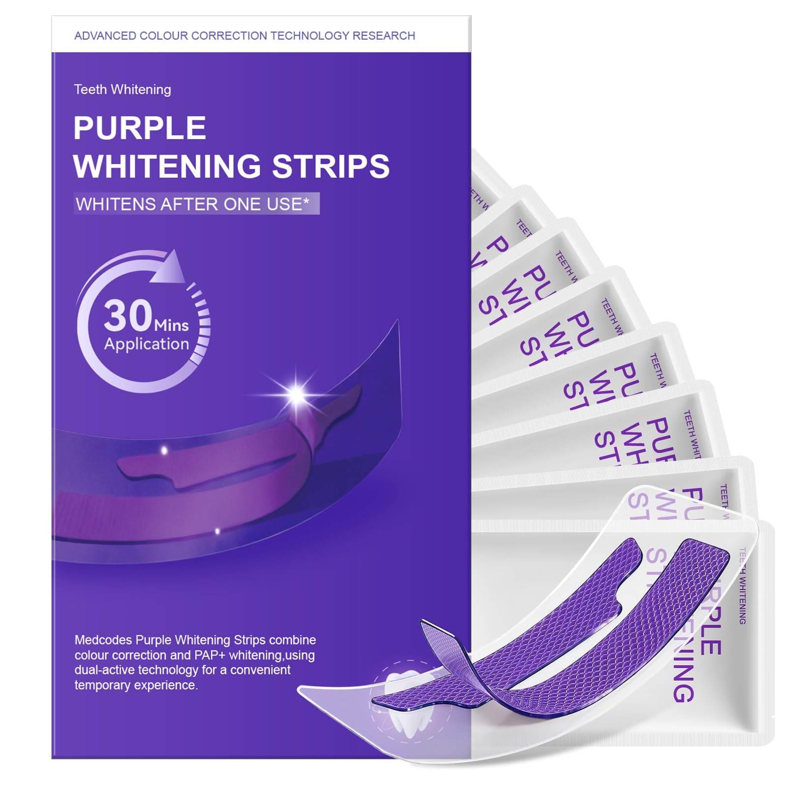 Purple Teeth Whitening Strips, Free from Harsh Peroxides, Mint, 32 Strips |