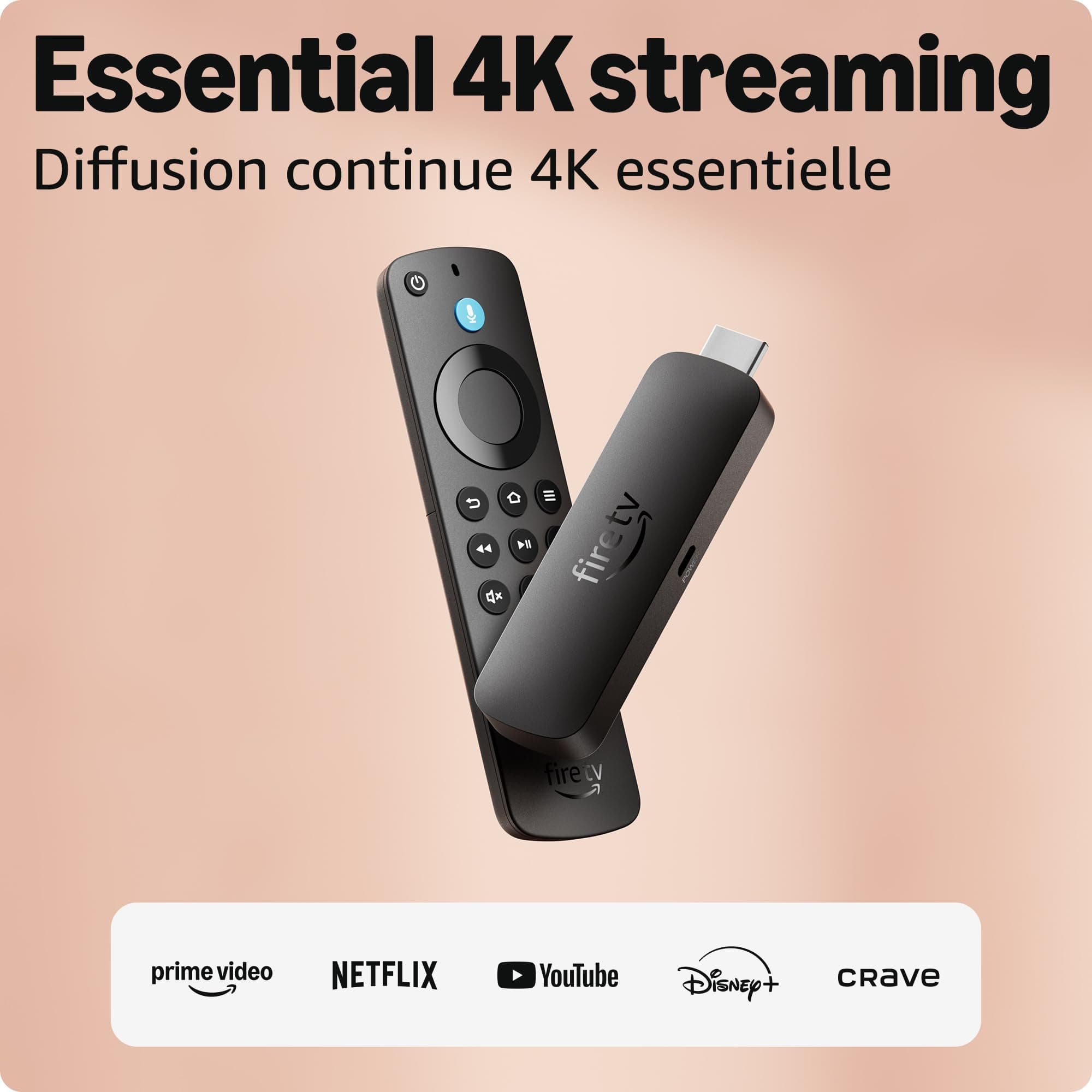 Amazon Fire TV Stick 4K Select (newest model), start streaming in 4K, hundreds of thousands of movies and shows, and free & live TV, Designe chez Amazon Canada
