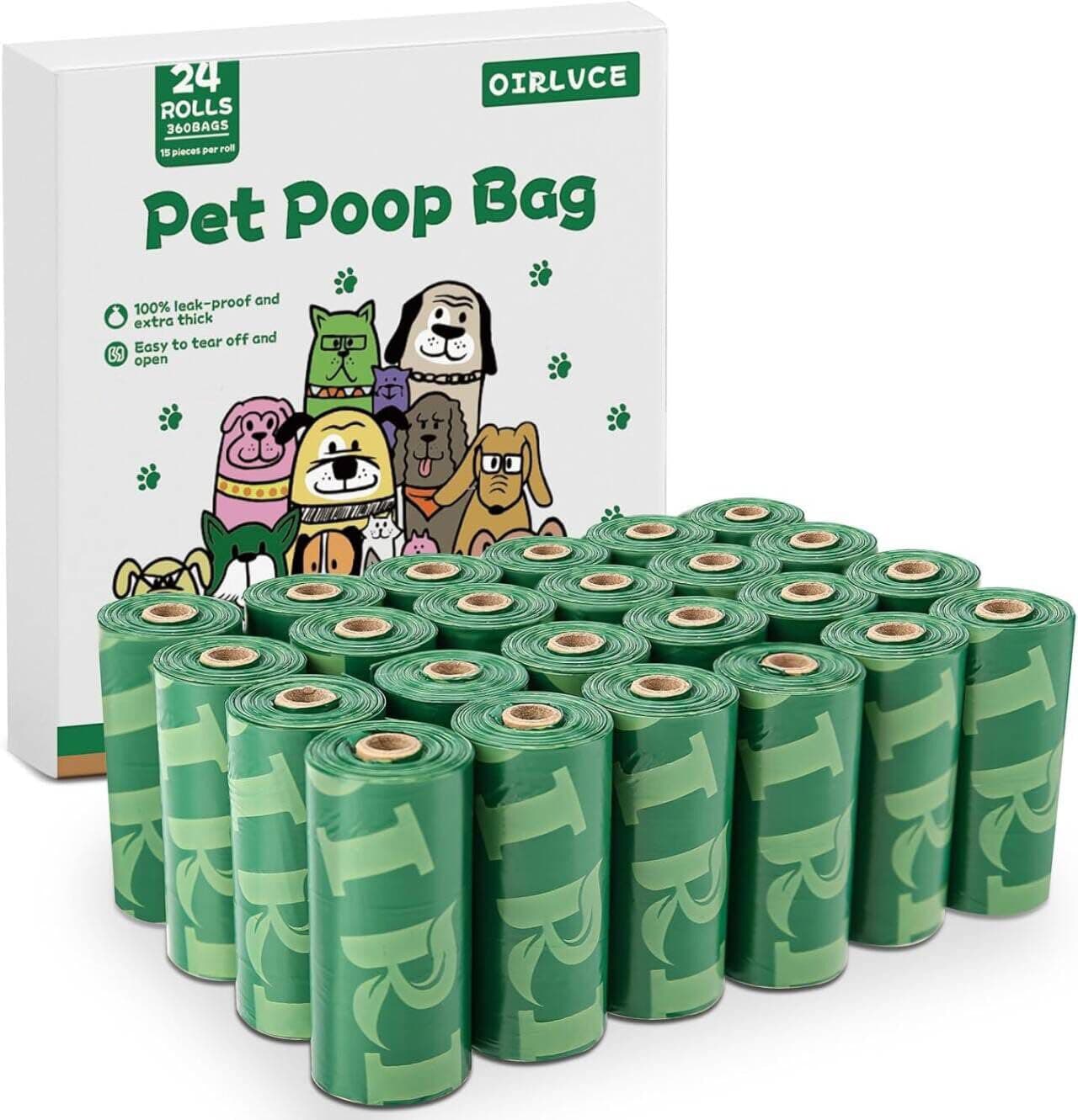 OIRLVCE 360 Dog Poo Bags 24 Rolls Dog Poop Bags, Green | Extra Thick Strong Leak Proof Dog Waste Bags