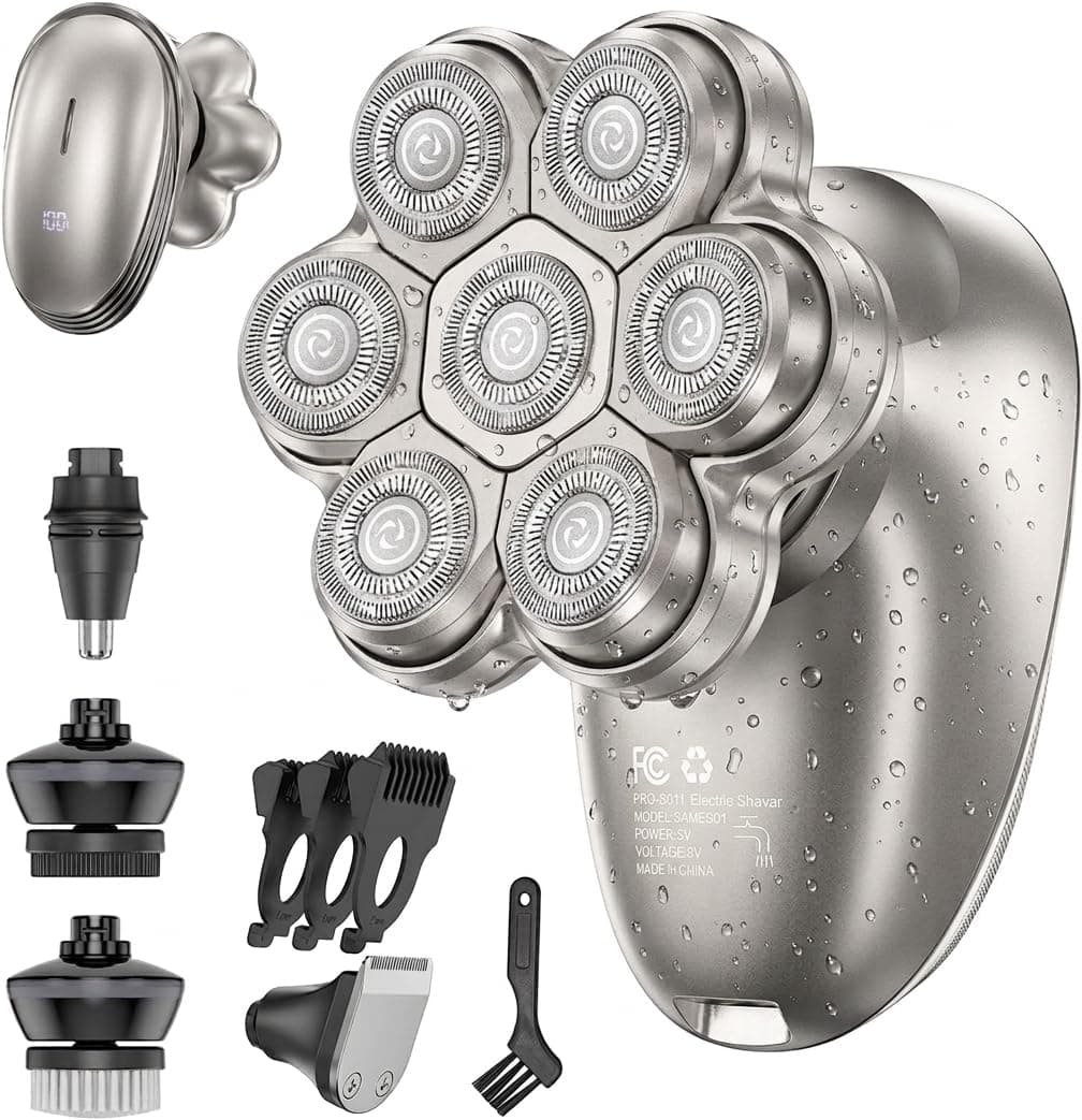 Electric Head Shavers for Men: 7D Flexible Head Shavers for Bald Men, IPX7 Waterproof