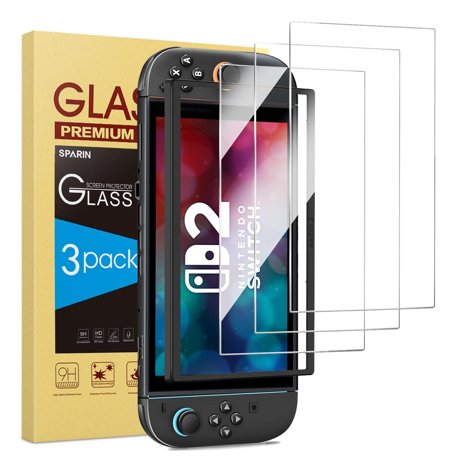 SPARIN Screen Protector for Nintendo Switch 2 2025, with Easy Installation Tool, 9H Tempered Glass Film, Anti-Scratch, HD Clear, 3-Pack chez Amazon UK