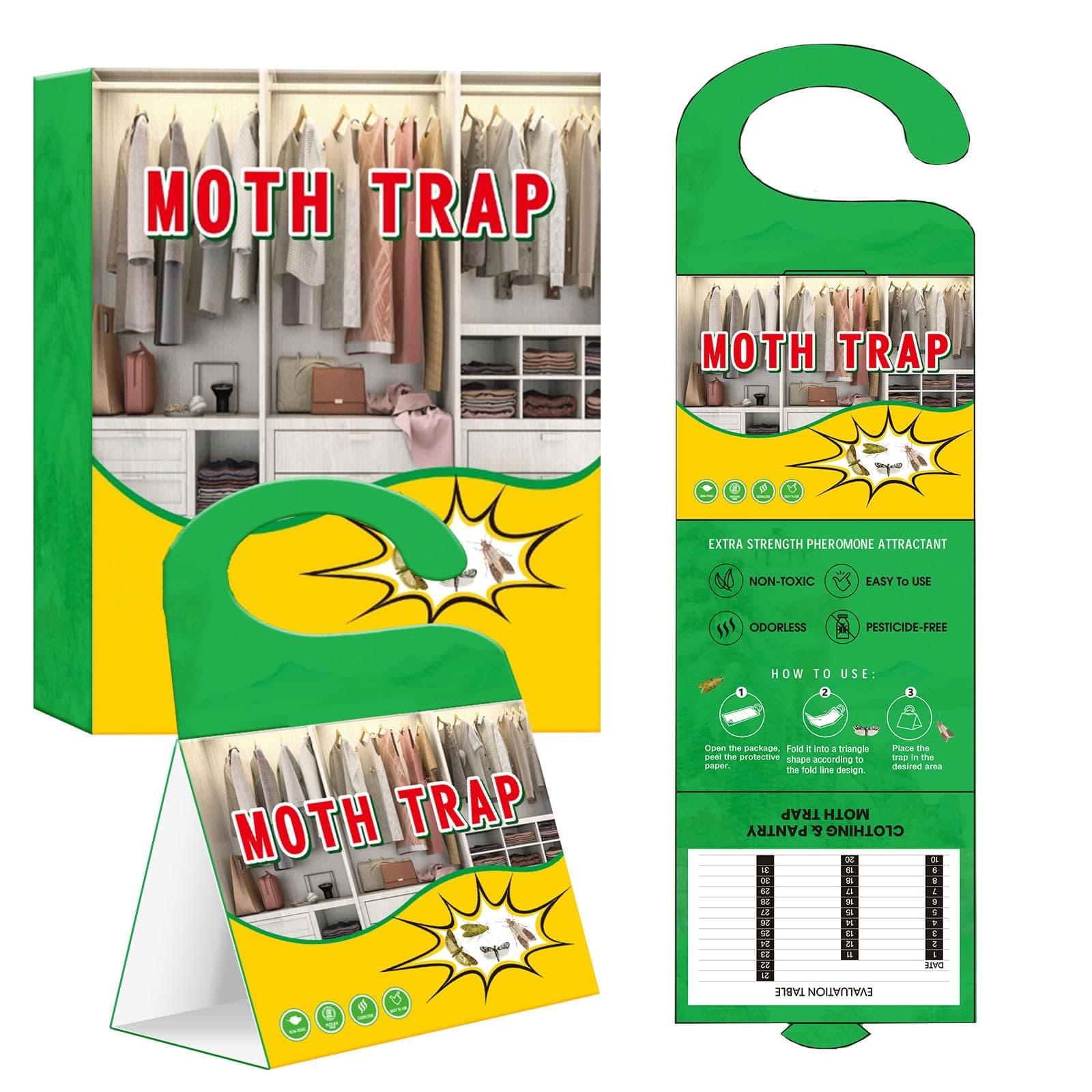 Moth Traps Pheromone Sticky Non-Toxic for Wardrobes & Carpets 10 Traps | Odorless, Premium