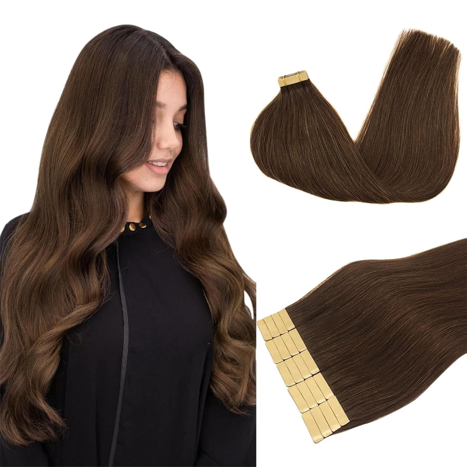 DOORES Tape in Human Hair Extensions Chocolate Brown Tape in Hair Extensions 18 Inch 50g 20pcs Natural Remy Seamless Straight Real chez Amazon UK