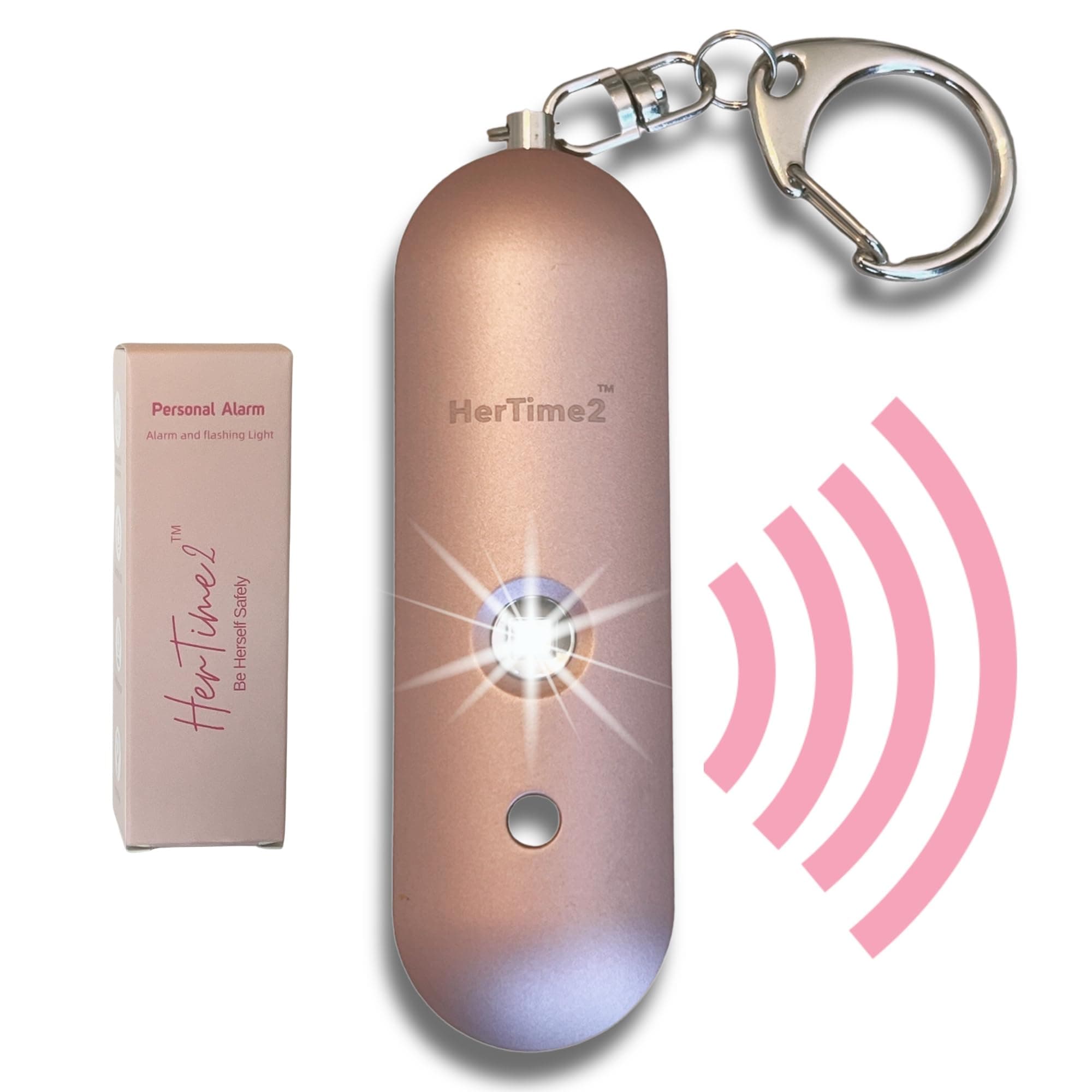 HerTime2 Personal Safety Alarm for Women - Loud Self Defense Siren, Waterproof Keychain with Strobe Light - Battery Powered, Rose Gold chez Amazon US